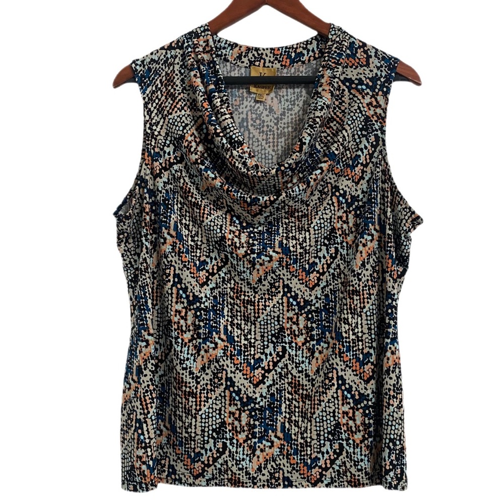 Kasper Women’s Abstract Art to Wear Draped Neck Career Wear Blouse Size PXL